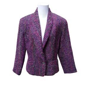 Vintage Austin Reed Purple Boucle Tweed Wool Flecked Cropped Blazer Jacket Sz 10
